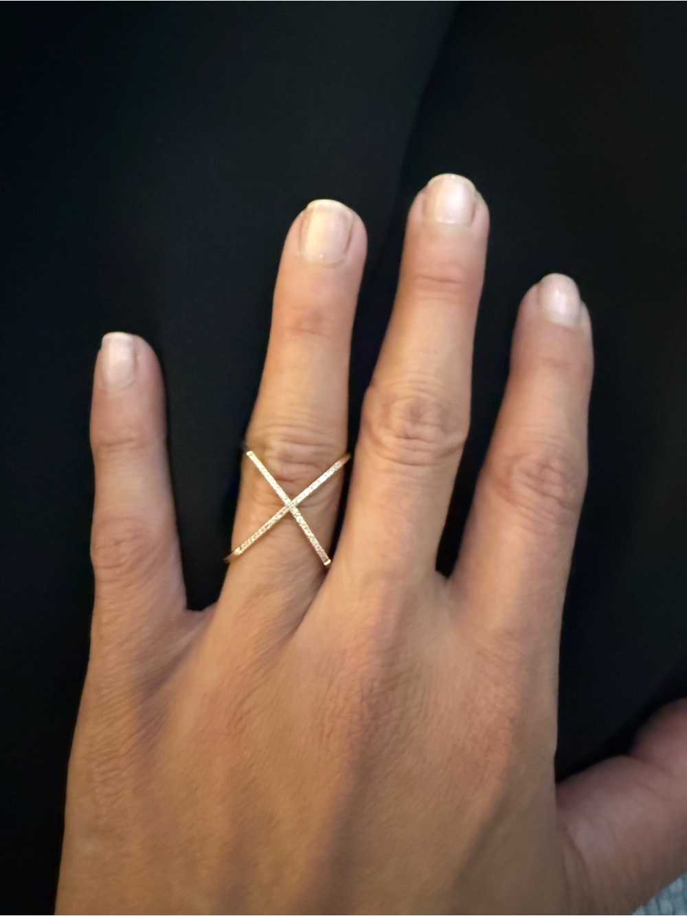 Gold Pavé X-Cross Ring for Women - Elegant Stackable Style